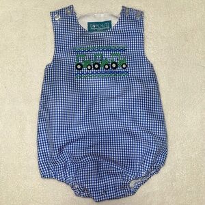 Baby boys embroidered tractor bubble